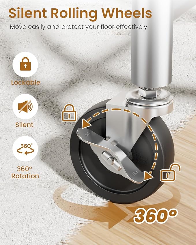 Heavy Duty Clothing Rack, Metal Clothes Rack Load 450 LBS, Rolling Coat Racks for Hanging Clothes with Lockable Wheels, Wardrobe Closet Garment Racks for Bedroom, Silver