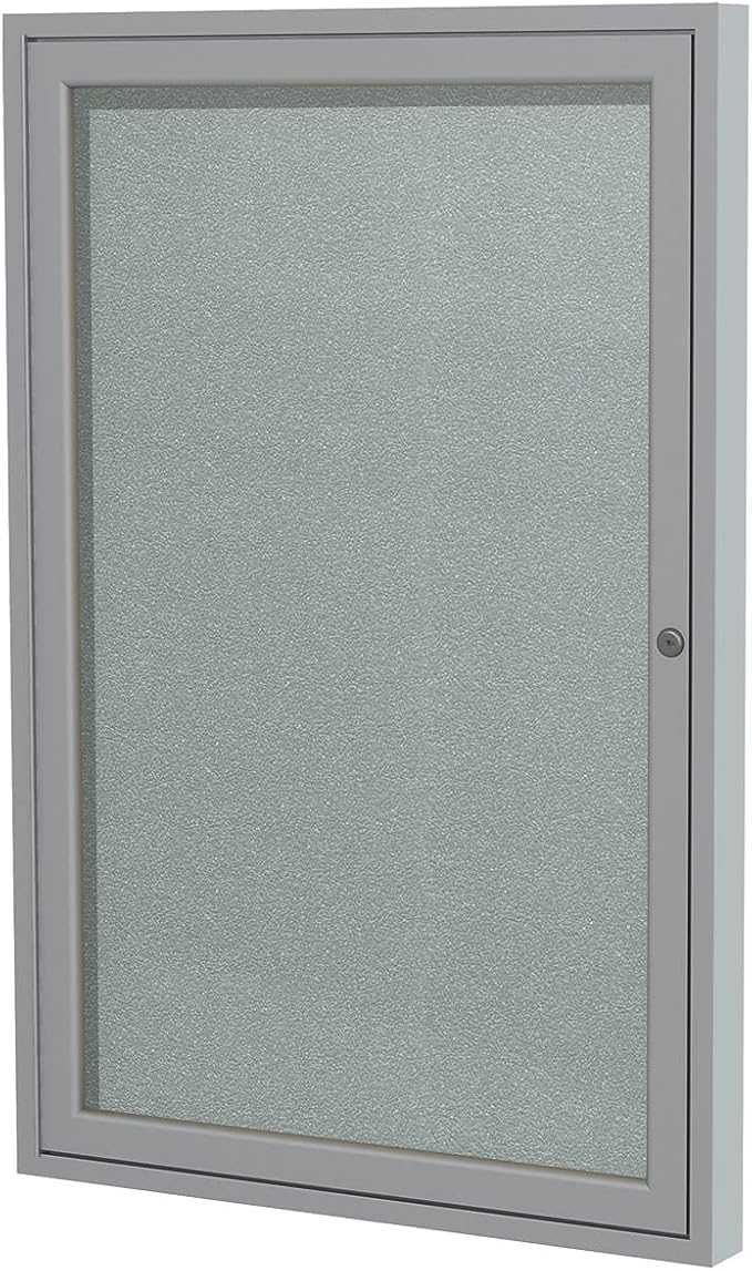 Ghent 24"x18" 1-Door Outdoor Enclosed Vinyl Bulletin Board, Shatter Resistant, with Lock, Satin Aluminum Frame - Silver (‎PA12418VX-193), Made in The USA
