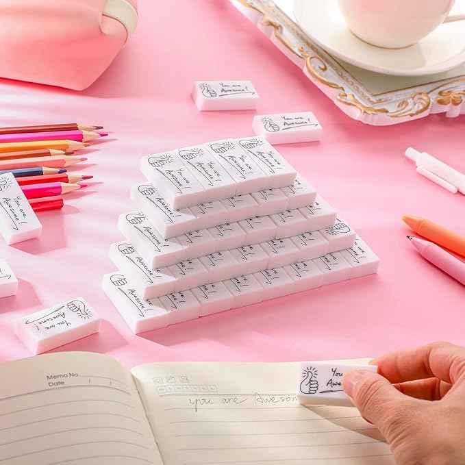 Fuutreo 200 Pcs Welcome Back to School Gifts for Students Inspirational Pencil Erasers Bulk You are Awesome White Cute Fun Erasers First Day of School Gifts Classroom Prizes from Teachers