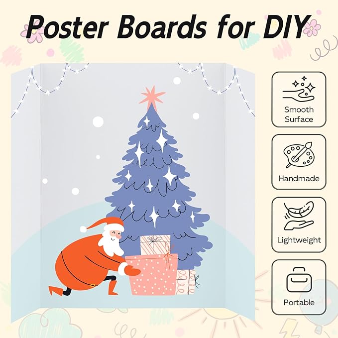 4 Pack Trifold Poster Board, 36x48 Inches White Presentation Board, Portable Display Board for Science Fair, School DIY Project and Business Exhibitions