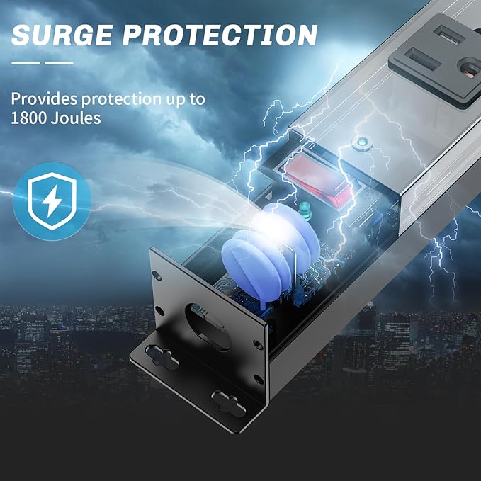 16 Outlet Surge Protector Metal Power Strip, 1800J Mountable Power Outlet, Heavy Duty Workshop Metal Power Strip for Commercial, Industrial, School and Home,15A 125V 1875W (6FT)