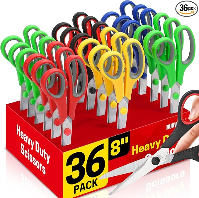 36 Packs 8" Multipurpose Scissors, Ultra Sharp Blade Shears, Comfort-Grip Handles, Sturdy Sharp Scissors for Office Home School Sewing Fabric Craft Supplies, Right/Left Handed