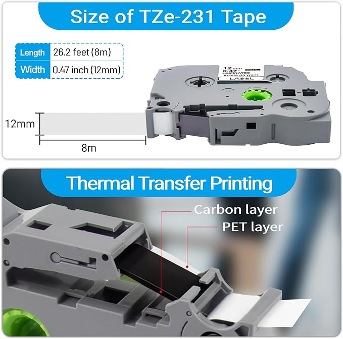 20Pack TZe-231 Label Maker Tapes Compatible with Brother P Touch Label Tape TZe231, TZ-231 12mm 0.47 Laminated White Refills Use for Brother PT-H110 D210 D220 D400 D600 PT-1900/1910
