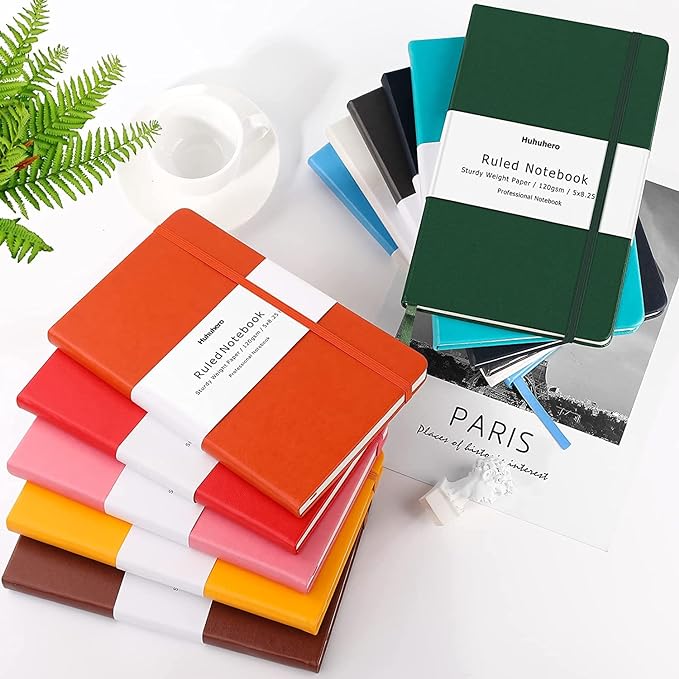 Huhuhero Notebooks Journal, Ruled Notebook, Premium Thick Paper Lined Journal, Black Hardcover Notebook for Office Home School Business Writing Note Taking Journaling, 5"×8.25" (5, Green)