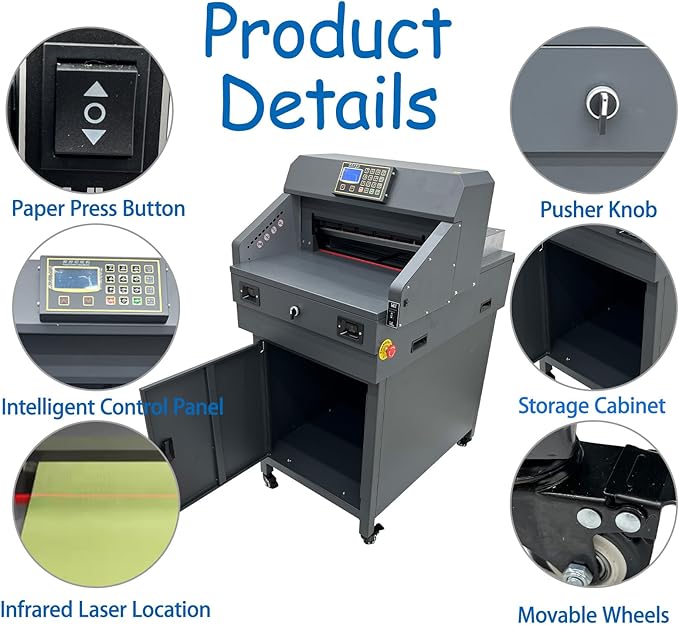 18in/46cm Width Electric Paper Cutter Guillotine Industrial Paper Trimmer with Program Control Heavy Duty Commercial Stack Cutter for Office/Printing