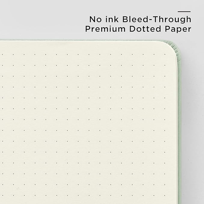 &And Per Se Dotted Journal Notebook, A5 Hardcover Leather Bullet Dotted Journal, 160 Pages 100 gsm Thick Dotted Paper，3 Sheets of Stickers Included - 5.7'' x 8''（Light Green）
