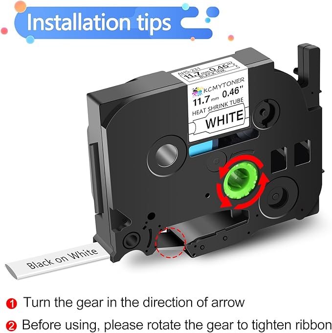 HSE-231 HS-231 Heat Shrink Tubes Label Tape 1/2" (11.7mm) x 4.92 ft Compatible for Ptouch Heat Shrink Label for PTD210 PTE500 PTE550W PTP750WVP, Black on White, 2 Pack