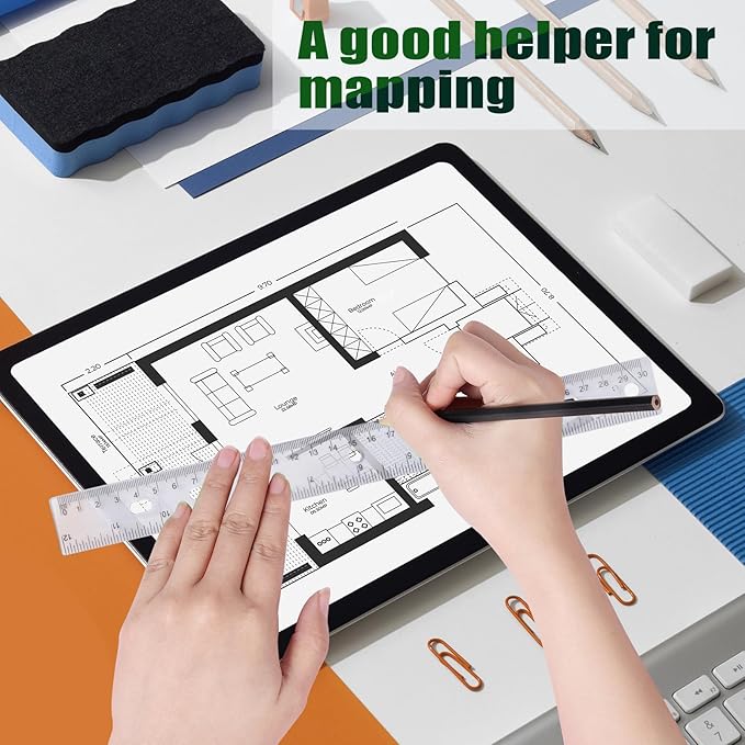 28 Pack Plastic Ruler 12 Inch Transparent Rulers - Metric Bulk for Kids School Office Classroom, Clear