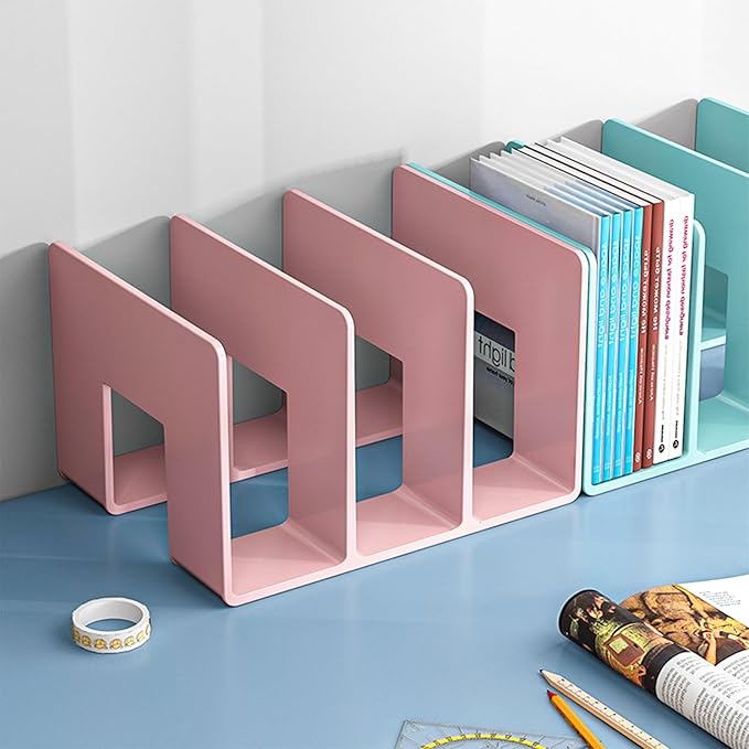 2PCS Acrylic File Organizer for Desk, Desktop Document/Mail Organizer, 4 Compartments Plastics Invisible Bookshelf Floating (12.5" x 5.7" x 5", Pink)