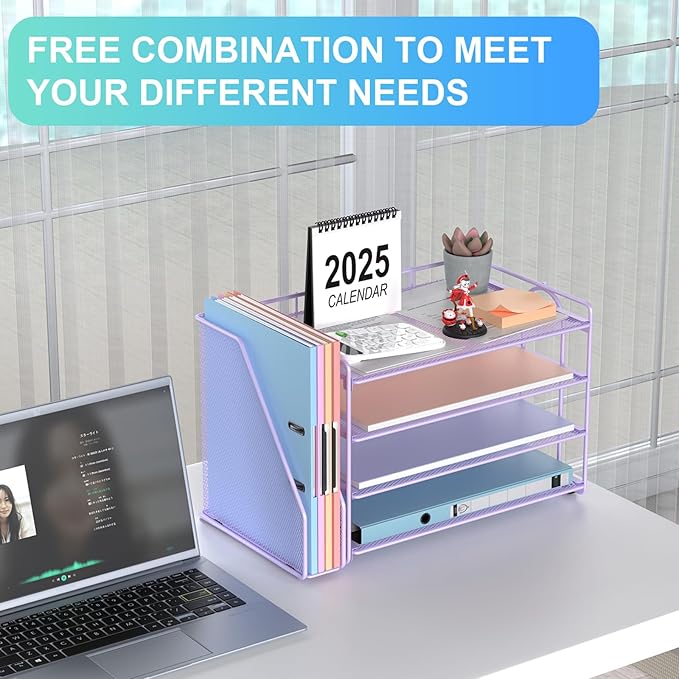 gianotter 4-Tier Paper Organizer With Magazine Holder, Desk Organizers and Accessories, Desk Accessories & Workspace Organizers, File Organizer for Office Supplies Storag (Purple)