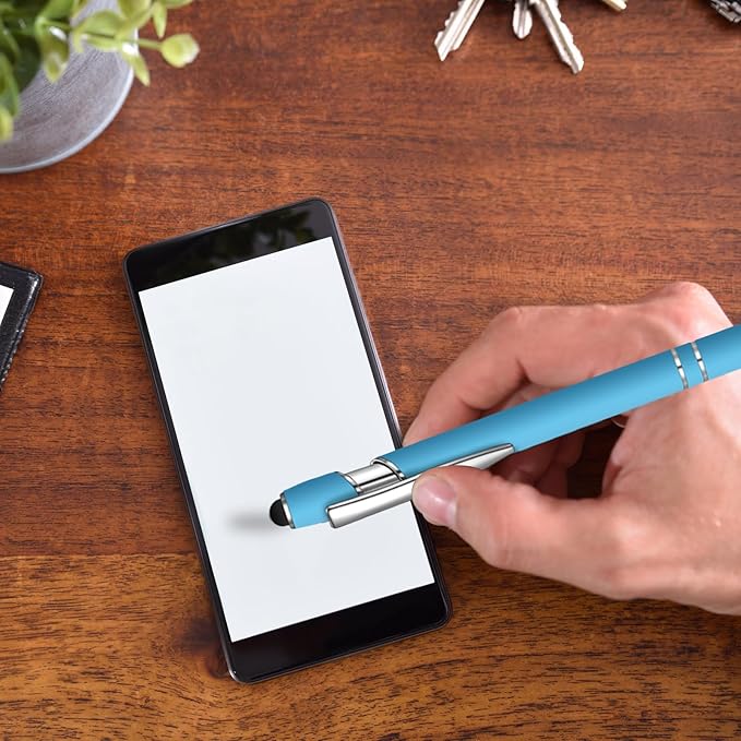 24 Pcs Blue Ink Ballpoint Pen with Stylus Tip 2 in 1 Ballpoint Pen 1.0 mm Blue Ink Metal Stylus Pen for Touch Screens Coworkers, Family, Colleagues, Office (light)