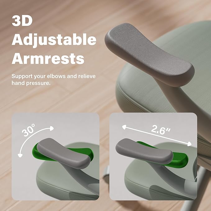 GYI Computer Desk Chair, Ergonomic Office Desk Chairs with Mesh Back, Adjustable Lumbar Support, Height, 3D Flip-up Arms, Wheels, Rocking Function, Grey