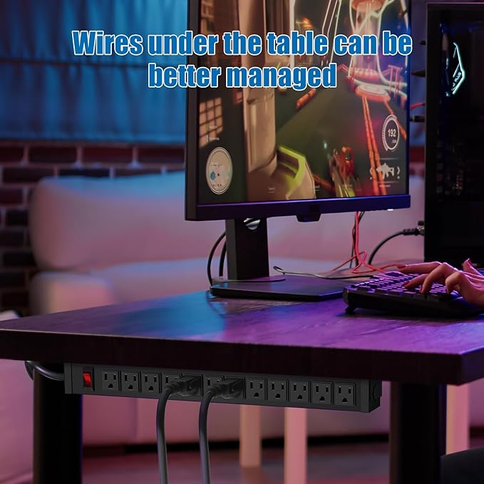 2Pack Rotating Mountable Power Strip, 12 Outlet Wall Mount Surge Protector, Metal Heavy Duty and Versatile Outlet Strip, Stylish Appearance, Sturdy and Durable, 3ft Power Cord.(Black)