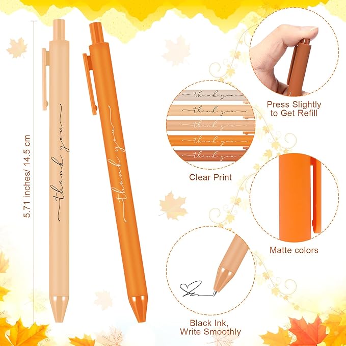 30pcs Thank You Pens Bulk Cute Multicolor Ballpoint Pen for Men Women Server Accessories Employee Holiday Appreciation Gifts for Teacher Office Back to School Party Favor (Orange)