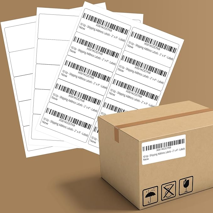 FungLam 2x4 Shipping Address Labels for Laser & Inkjet Printers, 300 Printable White Sticker Labels, 10 per Page Mailing Labels, Permanent Adhesive (30 Sheets, 300 Labels)