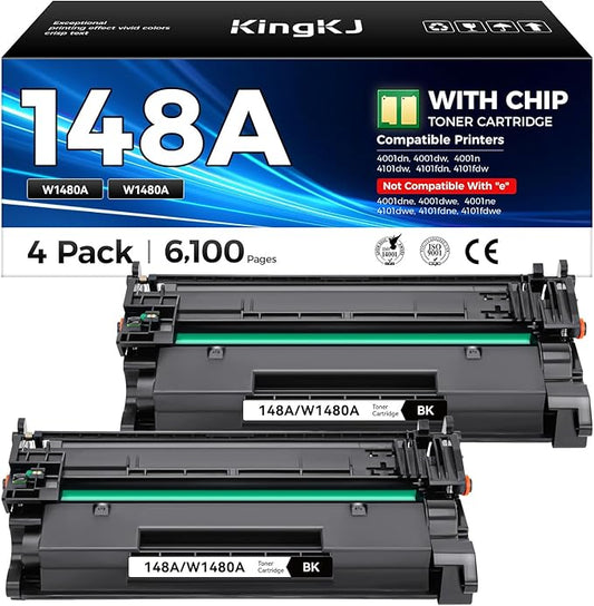 148A Black Toner Cartridge with chip 2-Pack High Yield Replacement for HP 148A W1480A 148X W1480X Compatible with HP LaserJet Pro MFP 4101dw 4101fdn 4101fdw 4001dn 4001dw 4001n Printer Ink 4001 4101 e