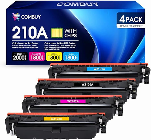 210A Toner Cartridges 4 Pack 210X Replacement for HP 210A W2100A 210X W2100X High Yield for HP Color Laserjet Pro MFP 4301fdw 4301fdn Pro 4201dw 4201dn Series Printers (BK/Y/C/M, with Chip)