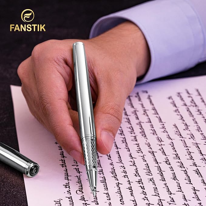 Silver Luxury Rollerball pen (Made In USA) fancy gift set for women, Chrome Finish, Professional executive pen gift set for men (Lux Rollerball Silver)