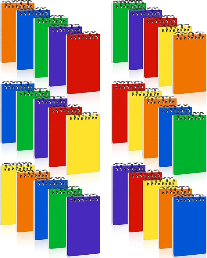 30 Pack Spiral Memo Pads 3 x 5 Inch Spiral Journal Lined Wirebound College Ruled Notebook Solid Colors, 75 Sheets/pad, Notebook for School Office Travel Business Supplies (Bright Color)