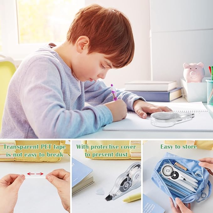 36 Count Correction Tape with Protective Cap, 1/5 X 472 Inch Correction Tape Roller Easy to Use Applicator for Instant Corrections School Office Supplies