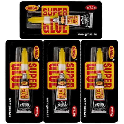 4 Pack Super Glue All Purpose, Fastest & Toughest Adhesive 3g Instant Repair Unbreakable Bond, Strong Superglue Liquid for Hard Plastic, Rubber, Metal, Leather, Ceramics, Wood, DIY Craft