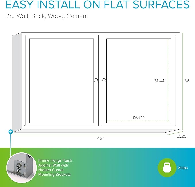 Ghent 36"x48" 2-Door Outdoor Enclosed Vinyl Bulletin Board, Shatter Resistant, with Lock, Satin Aluminum Frame - Caramel (PA23648VX-181), Made in the USA