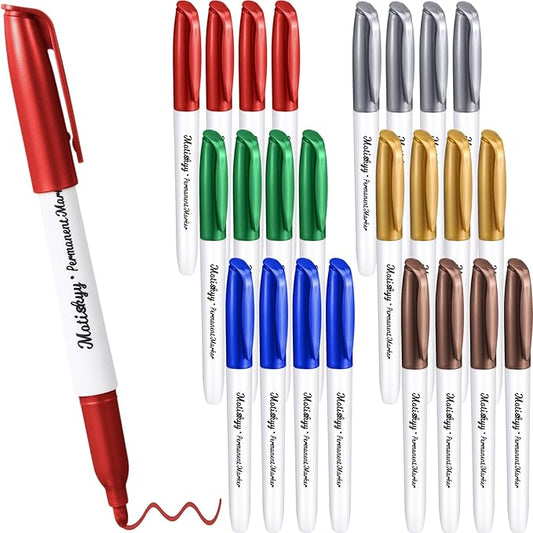 24 Pcs Metallic Permanent Markers Bulk Gold Fine Point Metallic Paint Markers for DIY Crafts, Gift Card Making, Artist Illustration(Multicolor)