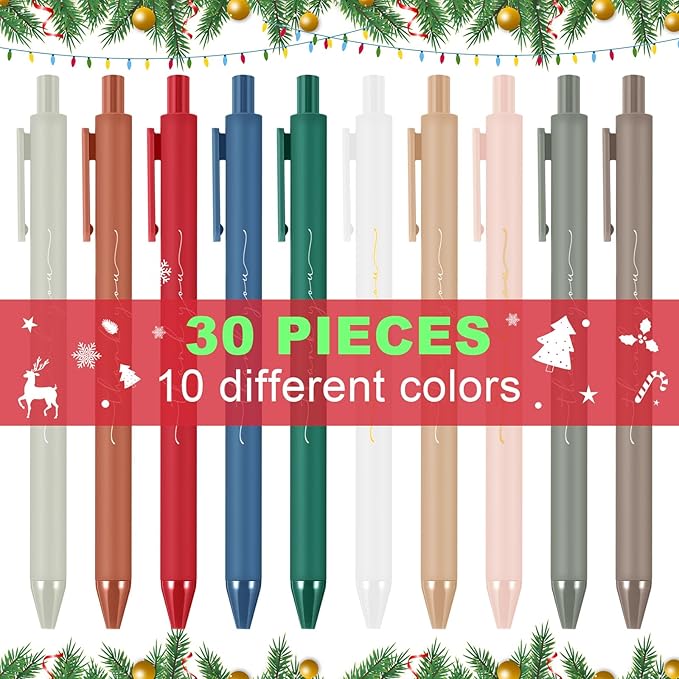 30 Pcs Thank You Pens Bulk Multicolor Ballpoint Pens Thank You Gift for Men Women Employee Appreciation Gifts Holiday Gifts for Teacher Office Party Favors(Christmas Colors)