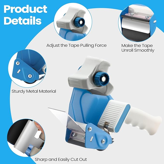 2 Pack Packing Tape Dispenser Gun with 12 Roll Packing Tape 2 Inch Gun 2.7 Mil Heavy Duty Packaging for Shipping, Moving, Carton and Box Sealing(Blue and White)