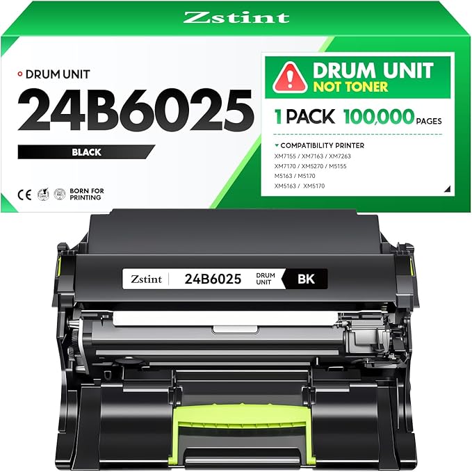 24B6025 Imaging Unit (Not Toner) Black 1-Pack High Yield Replacement for Lexmark 24B6025 Drum Unit Compatible with Lexmark M5155 M5163 M5170 XM5163 XM5170 XM5263 XM7155 XM7155X Printers(100,000 Pages)