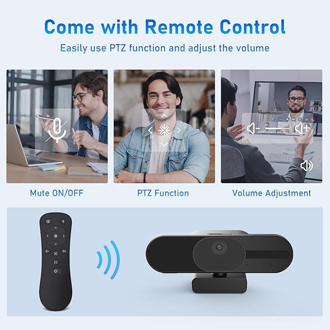 4K Webcam with Speaker and 4 AI Noise-Cancelling Mics, Wide Angle PC Cameras with Remote, Auto Focus, Privacy Cover, Tripod, Great for Computer, Zoom, Skype, Teams, Laptop, Personal Video Calling