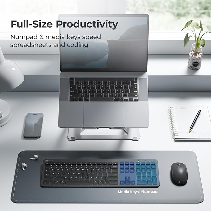 iClever Wireless Keyboard and Mouse, GK08 Rechargeable Keyboard Mouse Combo, Ergonomic, Quiet, Full Size Design with Number Pad, 2.4G Connection for Mac, Windows and Computer