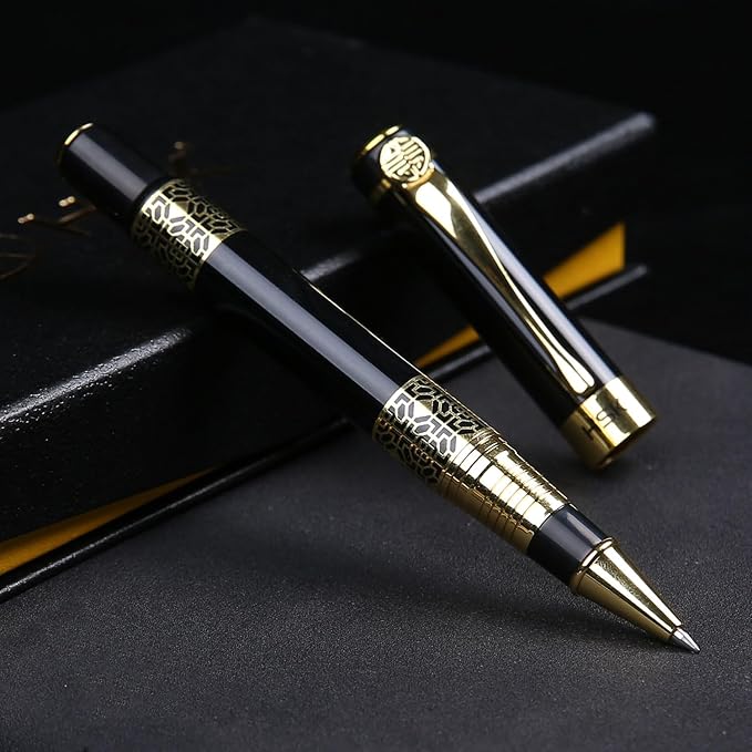 HSK Luxury gift Pen Ballpoint Pens Black Refill,Classical retro style pen,Best Ball Pen Gift Set for Men & Women Professional Executive,Office,Nice Pens Classy Gift Box (Black)