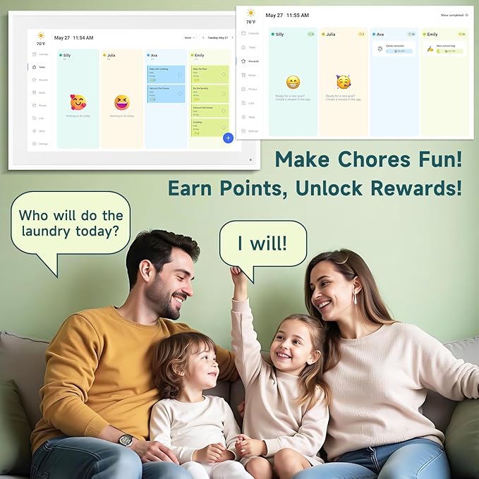 21.5 Inch Smart Digital Calendar – Electronic Chore Chart & Planner with 1920x1080P IPS Touchscreen, Weekly/Monthly Family Organizer for Wall or Desk, White 2025 New Version