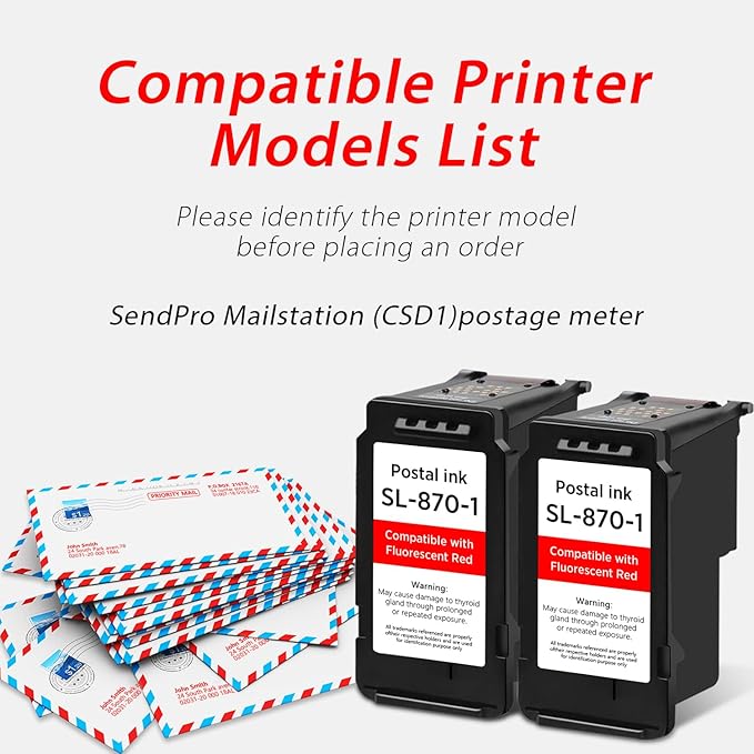 High Capacity SL-870-1 XXL Red Ink Cartridge Compatible with SL870-1 SL8701 XXL Fluorescent Red Ink Replacement for Pitney Bowes SendPro Mailstation Postage Meter (CSD1) 2-Pack (2×16ML)