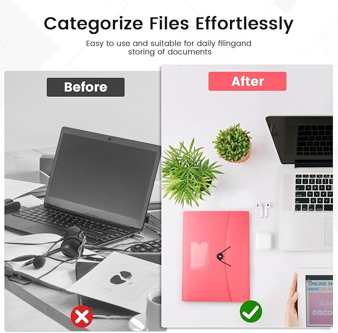 13 Pocket Expanding File Folder Accordian File Organizer, A4 Letter Size Paper Document Receipt Holder for School Office Supplies, Pink