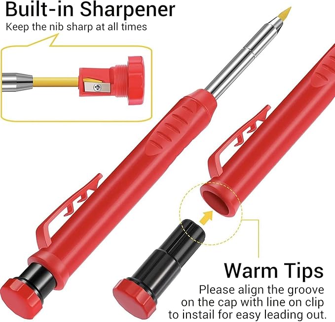 Gegong 24 Pieces 2.8 mm Diameter Solid Carpenter Pencil Set Pencil Refills for Carpenter Carpenter Marker Woodworking Mechanical Pencil (Red Refill)