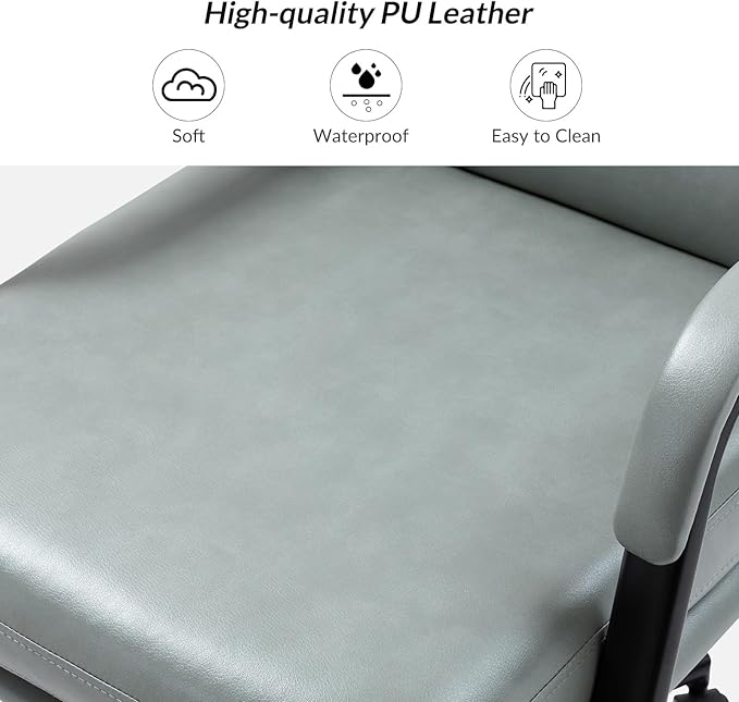 HULALA HOME Modern Faux Leather Home Office Chair with Tilt Lock & Metal Base, Desk Chair with Wheels & Padded Cushion, 360° Swivel Wide Seat Computer Task Chair, Sage