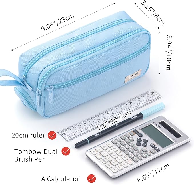 HVOMO Large Pencil Case High Capacity Holder Box Storage bag Desk Organizer Marker Pouch Pen For Middle School Office College Adult Girl and Boy(Blue)