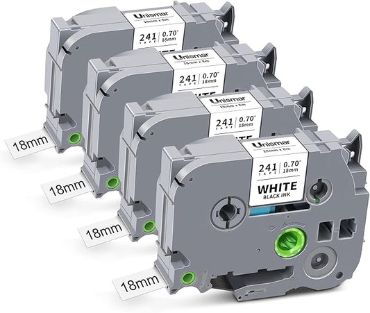 4-Pack TZe-241 TZ Tape 18mm 0.7 Inch Laminated White Compatible for Brother P Touch TZe-241 TZ-241 TZe241 Label Tape Use for Ptouch PT-D400 D410 D600 D610BT Label Maker 3/4 Inch, Black on White
