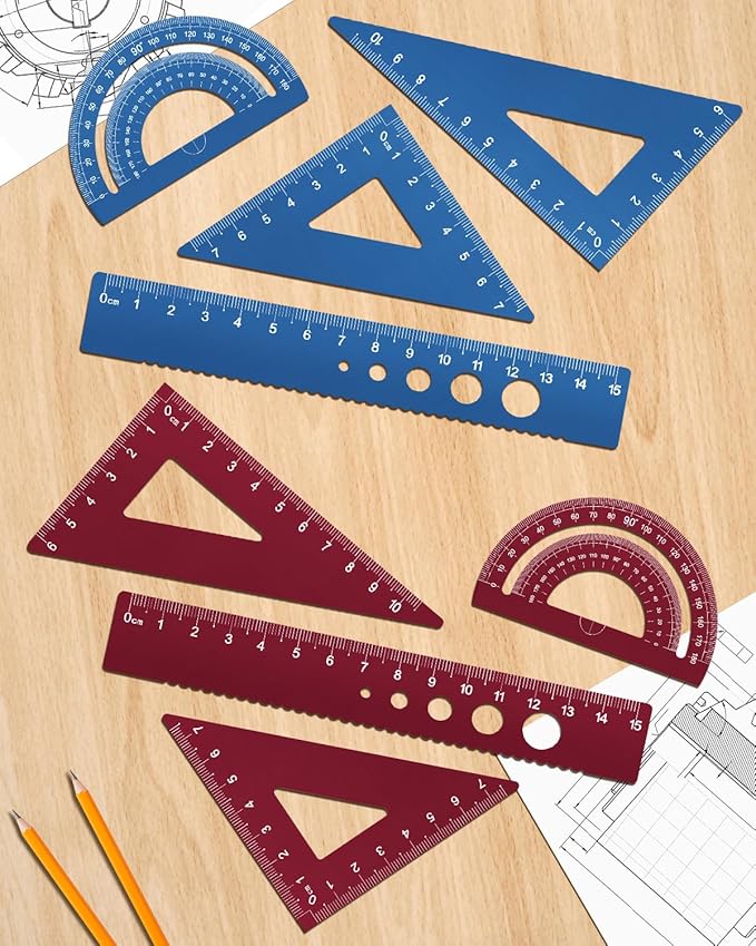 Honagu Aluminum Alloy Triangular Ruler Set, 8 Pieces/2 Sets, Modern Design, 12 Inches