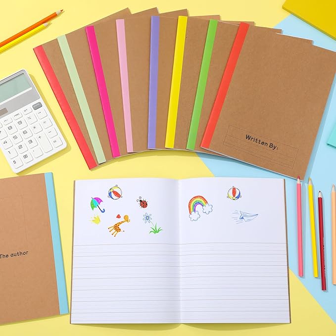 Henoyso 10 Pcs 120 Pages Primary Composition Notebooks K-2, Primary Journal Grades K-2, Writing Journal Practice Notebook for Kids in Preschool, Kindergarten, Back to School Supplies (Stylish)