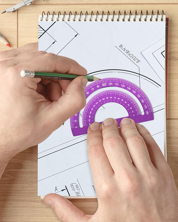 Honagu Triangular Ruler Set, 4+1Pieces Aluminum Alloy Ruler, Metal Drafting Ruler, Geometric Protractor for Students, School Office Supplies (Purple, 20cm)