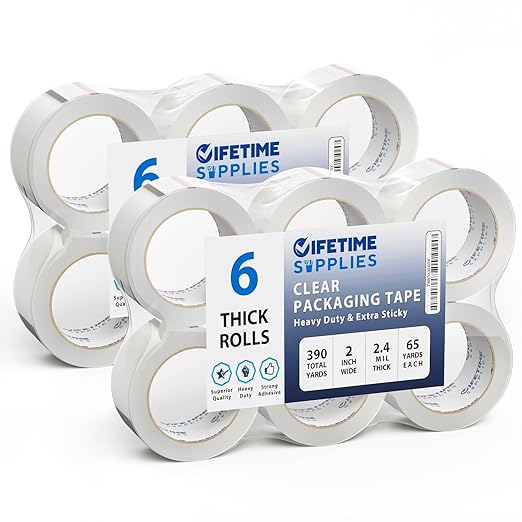 12 Rolls | 2.4 mil Clear | 65 Yards Each (780 Yards Total) | 2" Premium Packing Tape Heavy Duty Packaging Tape for Shipping Moving Stronger Thicker