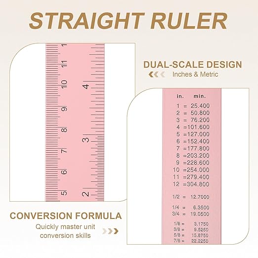 HARFINGTON 4pcs Metal Straight Ruler 30cm Metric SAE Aluminum Alloy Measuring Rulers Scale Tool with Hole for Measure Study Reading Classroom Office, Pink