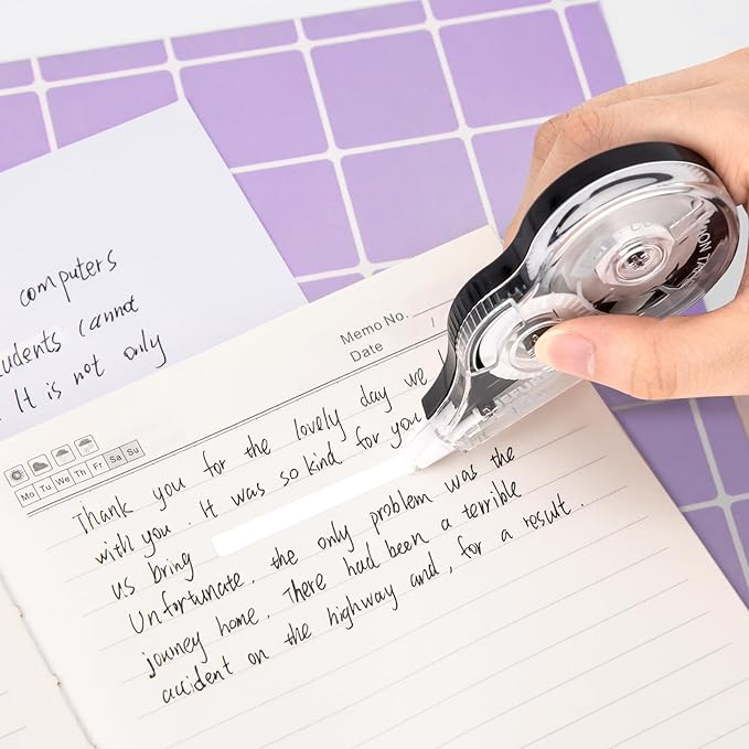 4 Pcs Correction Tape, 39.37 Ft White Wrong Out Tear-Resistant Bulk, Instant Corrections Easy to Use Applicator for School, Office, Note Taking, Journal (Tape Width 0.2 in，Clear)