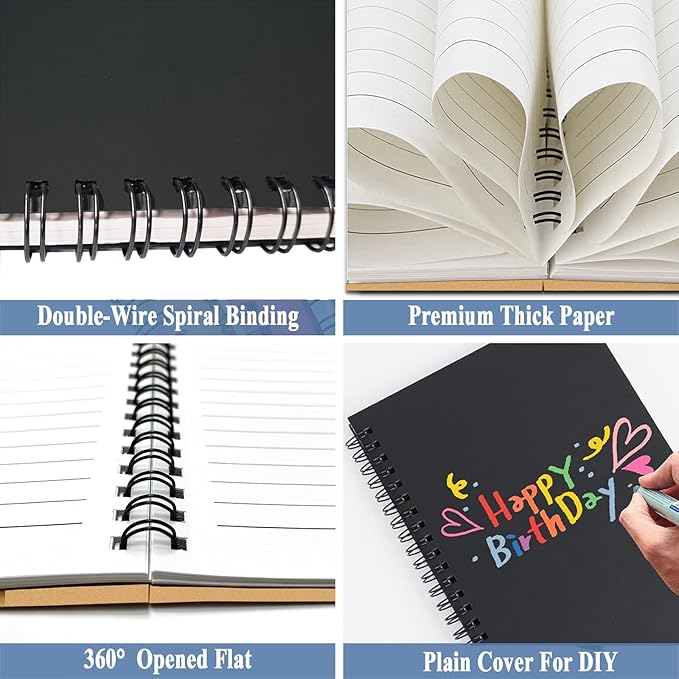 12Pack Small Spiral Notebook A5, 8.25x5.5” 120 Lined Pages Black & Brown Wide Ruled Spiral Journal Bulk Blank Kraft Cover Spiral Bound Notebook & Writing Pads for Home Office Meeting Work Note Taking