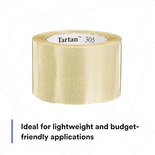 3M Tartan Box Sealing Tape 305, Clear, Light Duty, Durable, 2.83 in x 109.36 yds (72 mm x 100 m), 24 Rolls/Case