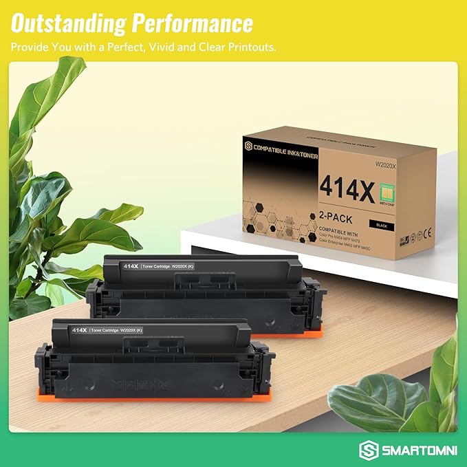 414X Black Toner Cartridges High-yield (with Chip) Works with Color Pro MFP M479fdw M479fdn M454dw M454dn M479dw M455dn M479 M454, Enterprise Laser M455dn M480f Printer | W2020X 414A W2020A, Pack of 2