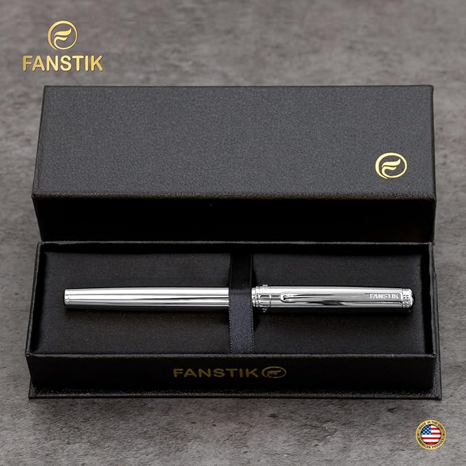 Silver Luxury Rollerball pen (Made In USA) fancy gift set for women, Chrome Finish, Professional executive pen gift set for men (Lux Rollerball Silver)